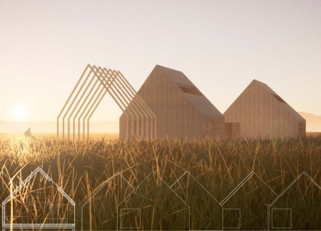 Cross-Laminated Timber Cabins with Charred Wooden Shingles Embracing Riverfront Serenity  