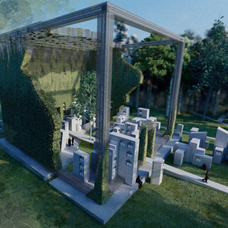 Monumental Void and Textured Concrete Forms Foster Reflection in Nature-Inspired Space  