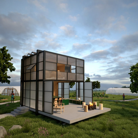 Translucent Polycarbonate Habitat Designed for Sustainable Micro-Farming Living  