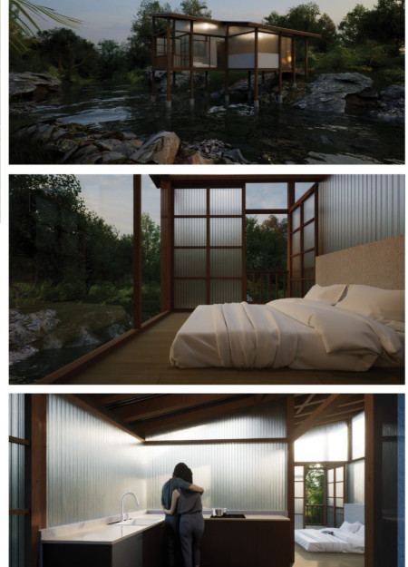 Engineered Bamboo and Polycarbonate Harmony in a Riverfront Family Residence  