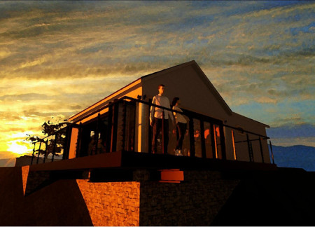 Natural Stone and Stucco Facade Blending Seamlessly With Vineyard Views In A Contemporary Tasting Room