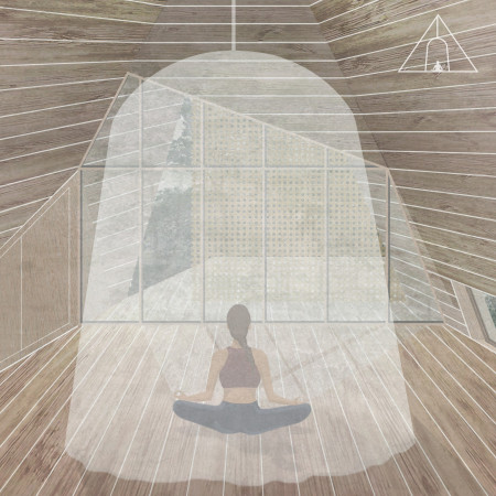 Meditation Retreat Featuring Pyramidal Design and Eucalyptus Wood Integration