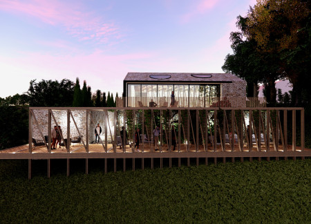 Charred Wooden Shingles Enveloping A Tasting Room With Panoramic Vineyard Views  