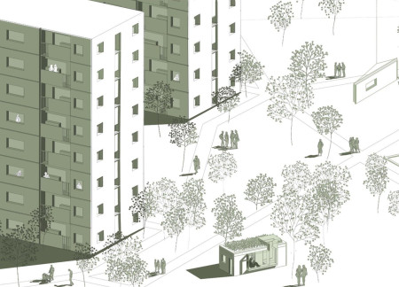 Photocatalytic Titanium Facade and Green Roofs in Prefabricated Urban Housing