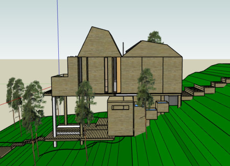 Charred Wood Shingles and Native Plants Shaping a Water-Responsive Habitat