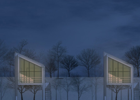 Charred Wooden Shingles and Elevated Iron Pilings in a Natural Retreat Design  