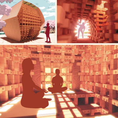 Meditative Retreat Crafted With Aromatic Cedar and Lattice Framework Emphasizing Sensory Engagement