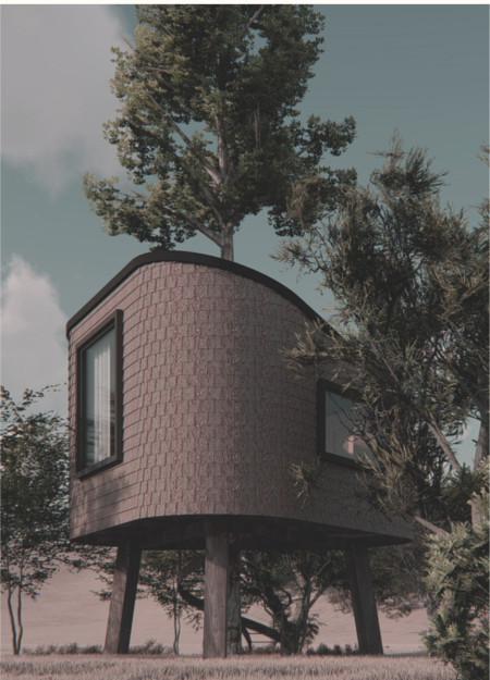 Elevated Living With Cork Walls and Solar Canopy Integration