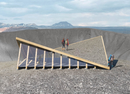 Charred Wooden Shingles and Timber Framing Create Shelter at Volcano Viewpoint  
