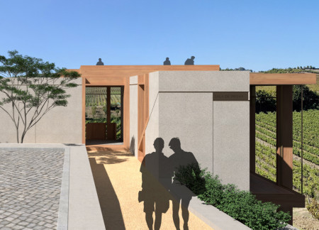 Granite Structures Surrounded by Expansive Vistas and Warm Engineered Timber Finishes for a Wine Tasting Venue