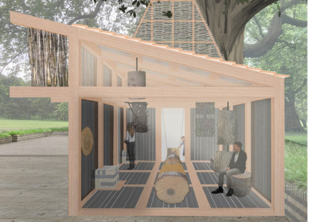 Charred Wooden Shingles and Cross-Laminated Timber Define a Community Space Emphasizing Nature and Reflection