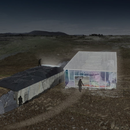 Tectonic Design Featuring Volcanic Rock and Transparent Glass for Community Engagement