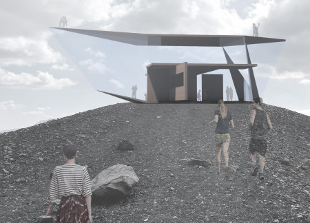 Charred Wooden Shingles and Glass Facades Encompassing Volcanic Landscapes for Geological Observation