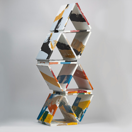 Triangular Plywood Shelving Unit With Vibrant Acrylic Finish for Contemporary Interiors