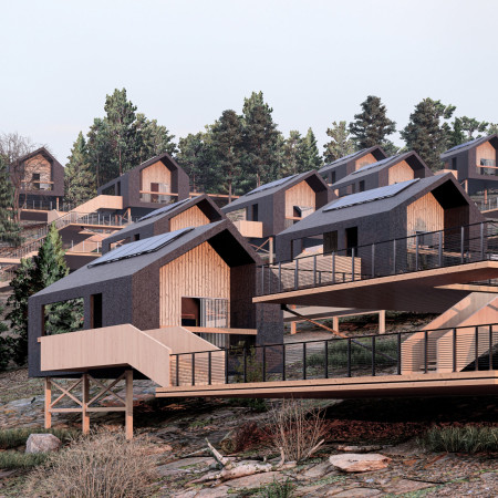 Residential Modulator Featuring Fiber Cement and Natural Wood for Sustainable Living