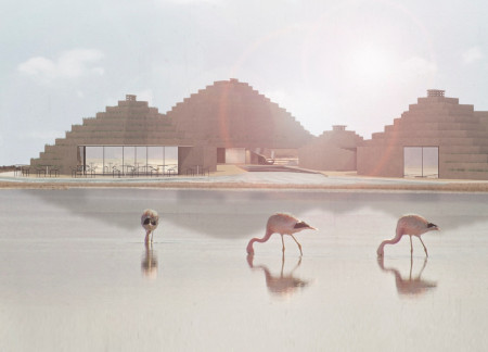 Flamingo-Inspired Visitor Centre Constructed With Adobe and Green Roofs Enhancing Ecological Engagement  