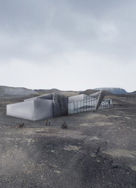 Hydroponic Greenhouse with Glass Façade and Fiber Cement Walls Supporting Community Dining