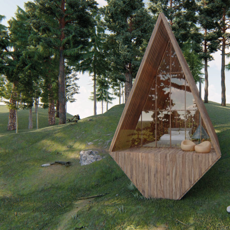 Cross-Laminated Timber Retreat Featuring Charred Shingles Embracing Natural Surroundings