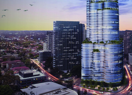 Curvilinear Form Enhanced by Vertical Gardens and Translucent Shading in a Sustainable Urban Workspace