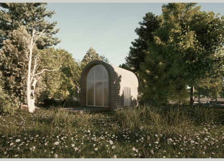 Curved Structure Crafted From Recycled Timber With Emphasis On Natural Light And Compact Living