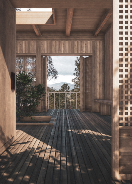 Charred Wooden Shingles and Biophilic Design in a Multi-Functional Community Space  