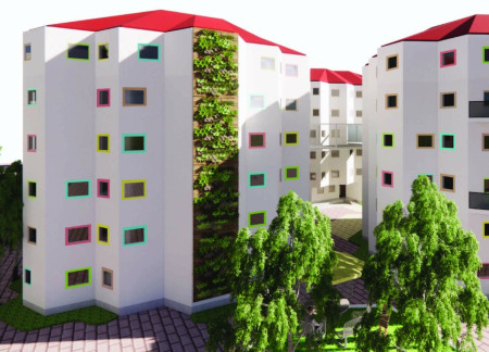 Hexagonal Living Experience Enhanced by Colorful Frames and Sustainable Material Choices  