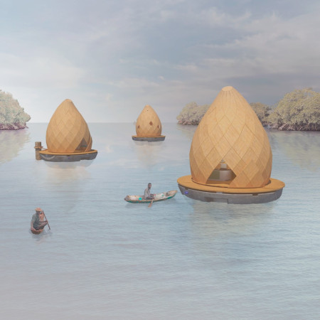 Floating Shelters With Galvanized Steel Hulls And Sustainable Wooden Interiors