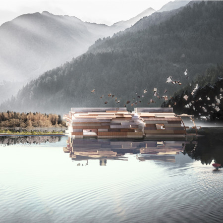 Floating Pavilion Constructed With Modular Timber Panels and Emphasizing Environmental Integration
