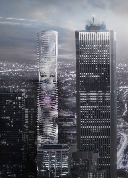Twisted Tower Enveloped in Glass and Charred Wood With Adaptive Learning Spaces  