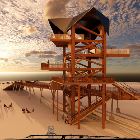 Elevated Community Pavilion Crafted with Cross-Laminated Timber Panels and Expansive Ocean Views