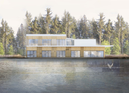 Charred Wooden Shingles and Expansive Glass Embrace Nature in a Lakefront Hospice  