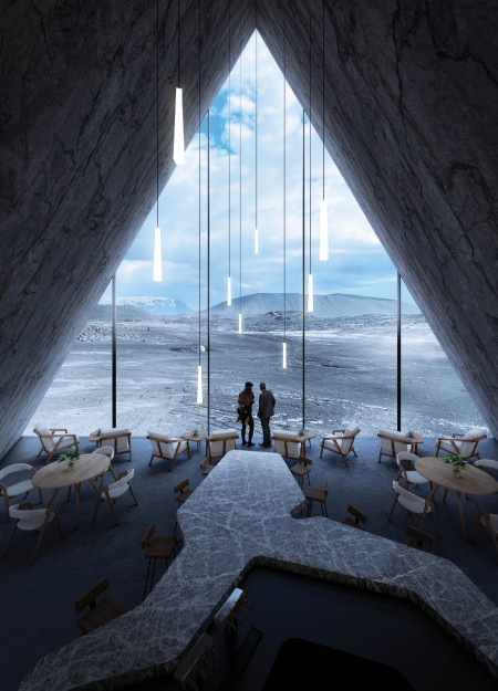 Reflective Glass and Concrete Greenhouse Emphasizing Local Materials and Breathtaking Views