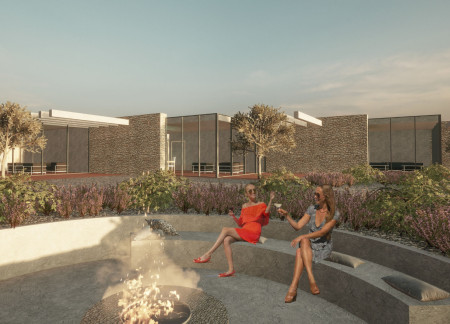 Terracotta Facades and Rough-Hewn Stone Blend Seamlessly With Sensory Gardens in a Vineyard Retreat