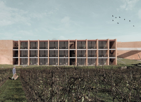 Clay Facades and Expansive Glass Windows in a Contemporary Wellness Retreat  