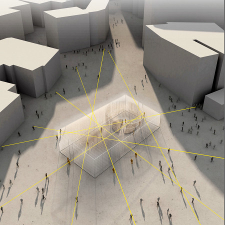 Transparent Facade Crafted from Acrylic Panels and Concrete Framework in an Urban Community Space