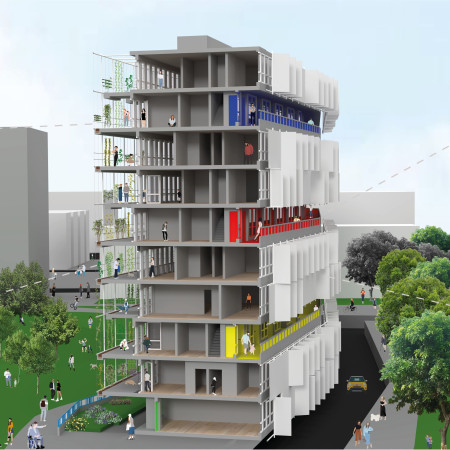 Vertical Gardens and Folding Panels Enhance Community Living in Sustainable Modular Design