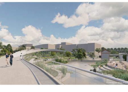 Green Roof Integration with Native Flora and Sustainable Gray Concrete Pathways