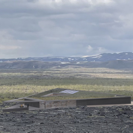 Dark Concrete Crafting With Recycled Materials Nestled in Volcanic Landscape  