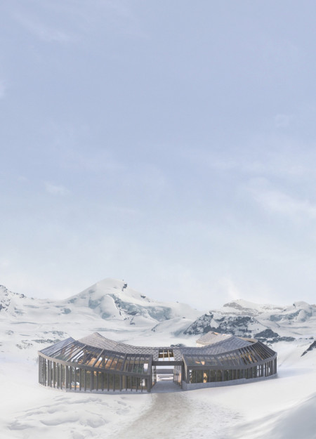 Cross-Laminated Timber Pavilion With Volcanic-Inspired Roof Overlooking Scenic Landscape