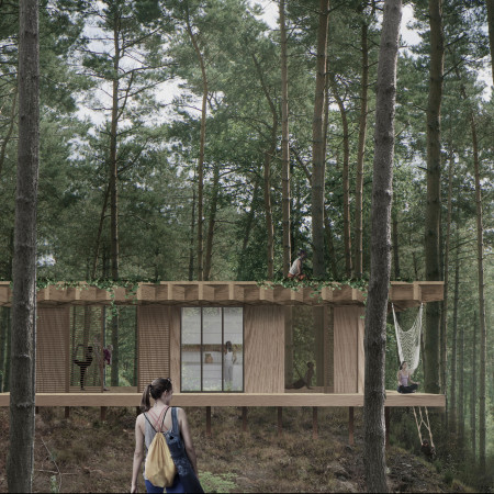 Elevated Green Roof Retreat With Cross-Laminated Timber and Charred Wood Shingles