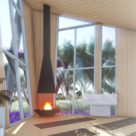 Charred Wooden Shingles and Natural Ventilation Blend in a Tranquil Well-Being Space