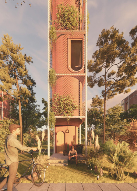 Vertical Living With A Brick Facade And Integrated Green Walls