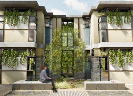 Vertical Gardens and Glass Facades in a Sustainable Community Hub with Natural Stone Elements