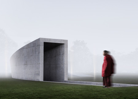 Spiral Concrete Pathway Harmonizing Reflection With Natural Light  