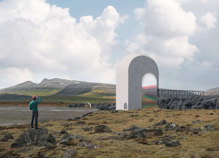 Reflective Silica Coatings and Volcanic Aggregates Shaping a Harmonious Lookout in the Icelandic Landscape