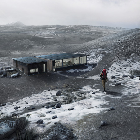Zinc Composite Facade Harmonizing With Volcanic Landscape In A Community Coffee Shop
