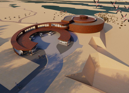 Curvilinear Form Wrapped In Corten Steel Blends Into Natural Landscape While Promoting Environmental Awareness