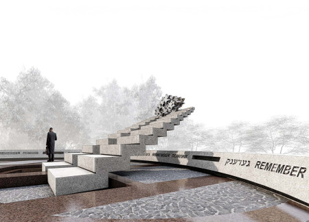 Corten Steel Sculpture and Granite Seating in a Tranquil Memorial Space
