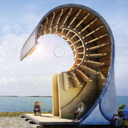 Curved Cross-Laminated Timber Pavilion Embracing Natural Light and Coastal Views