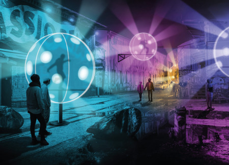 Dynamic Light-Responsive Spheres Crafted from Polycarbonate and Inflatable Fabric for Urban Engagement